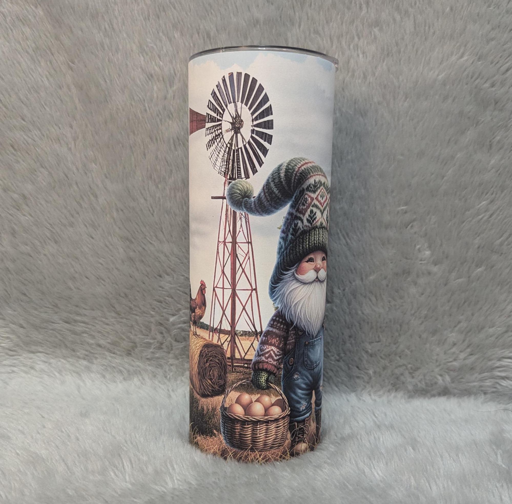 Chicken Farmer Gnome Tumbler 20oz With Reusable Straw, Can Be Personalized