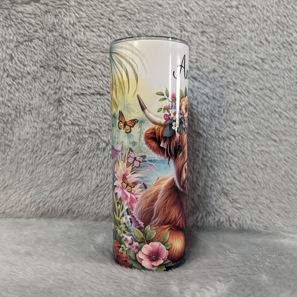 Highland Cow Tumbler 20oz With Reusable Straw, Can Be Personalized
