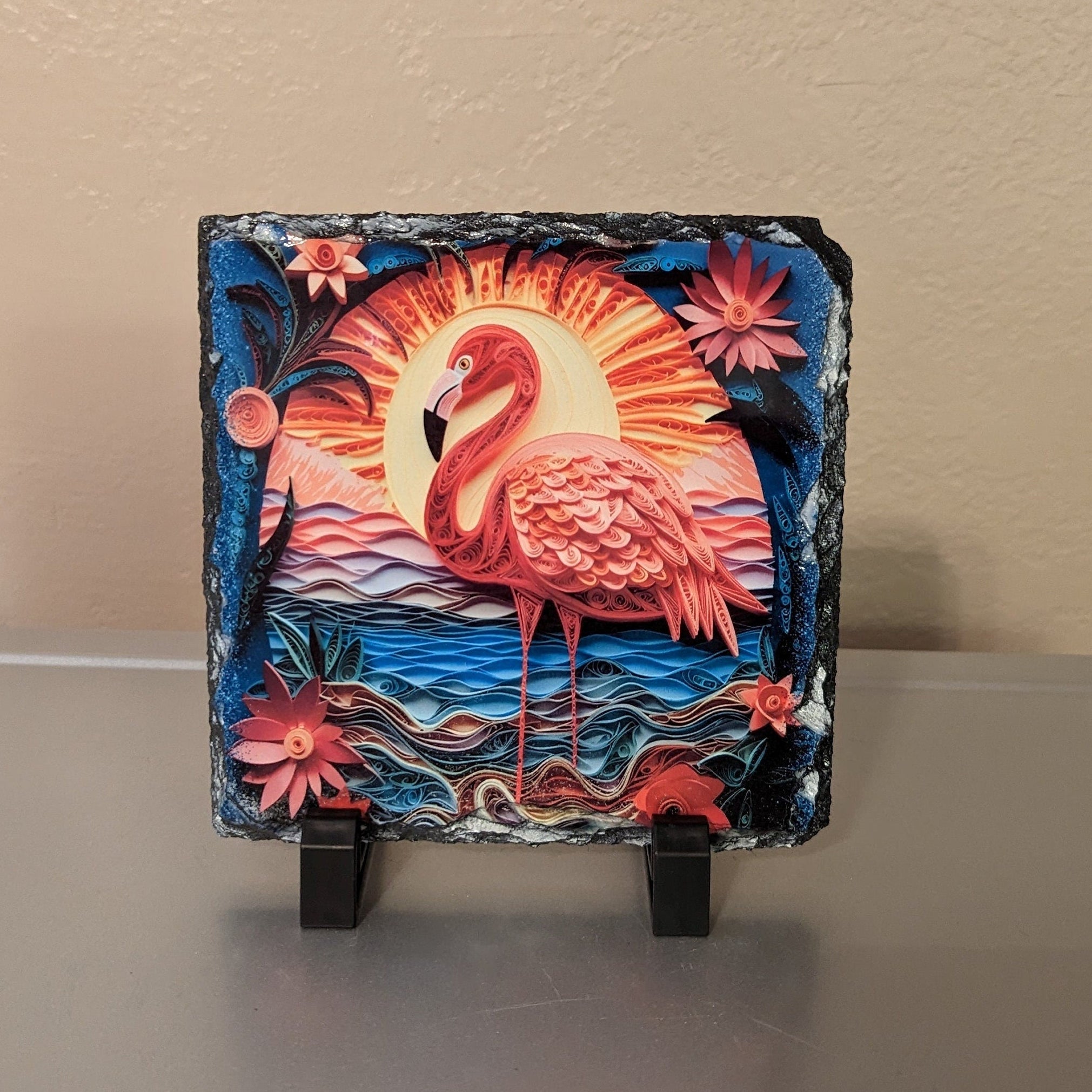 Slate Flamingo Picture With Display Legs