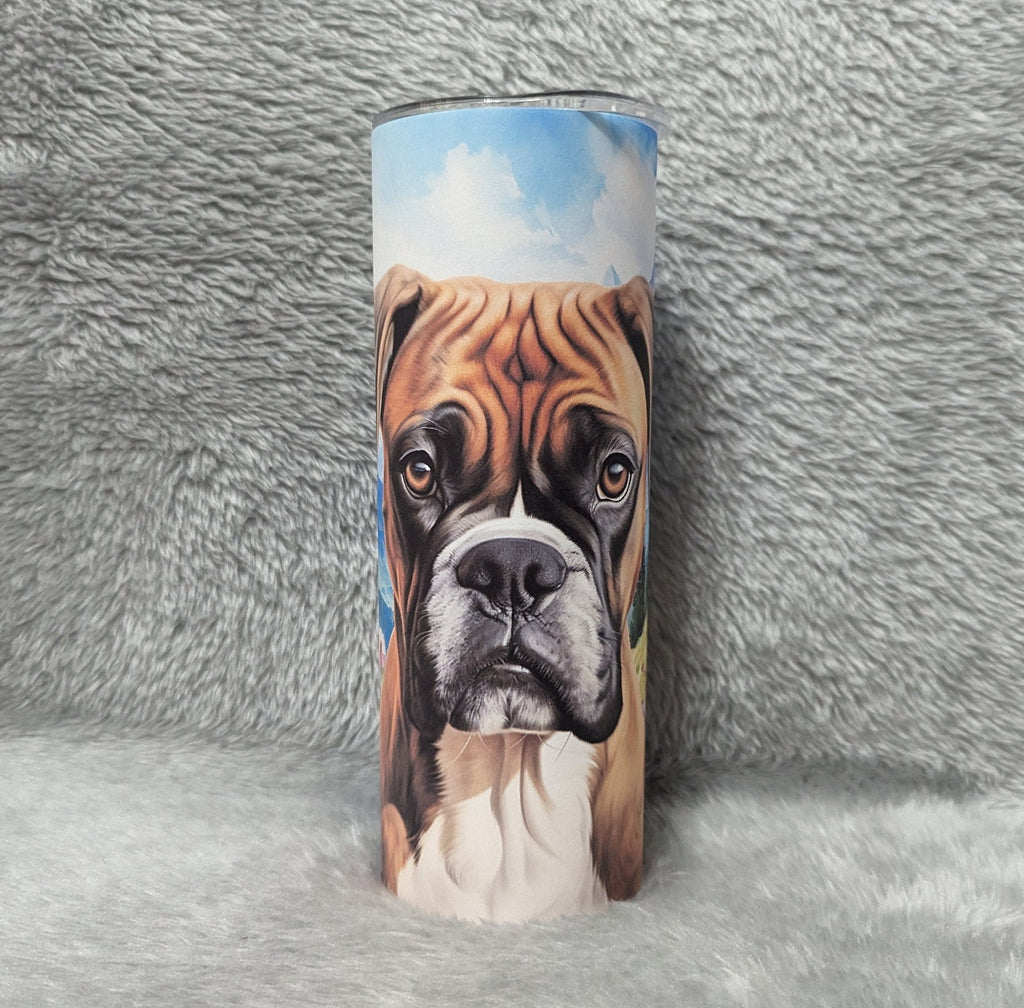 Adorable Boxer Dog Tumbler 20oz With Reusable Straw, Can Be Personalized