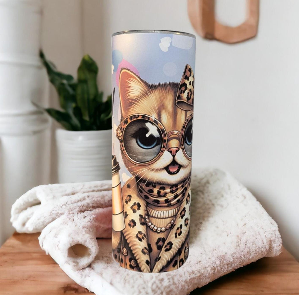 Fun Cool Cat Tumbler 20oz With Reusable Straw, Can Be Personalized