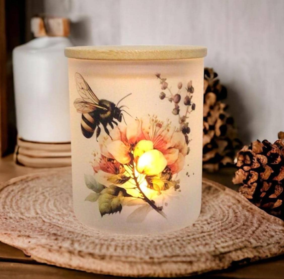 Bee Candle Holder With A Battery Operated Flickering Tea Light