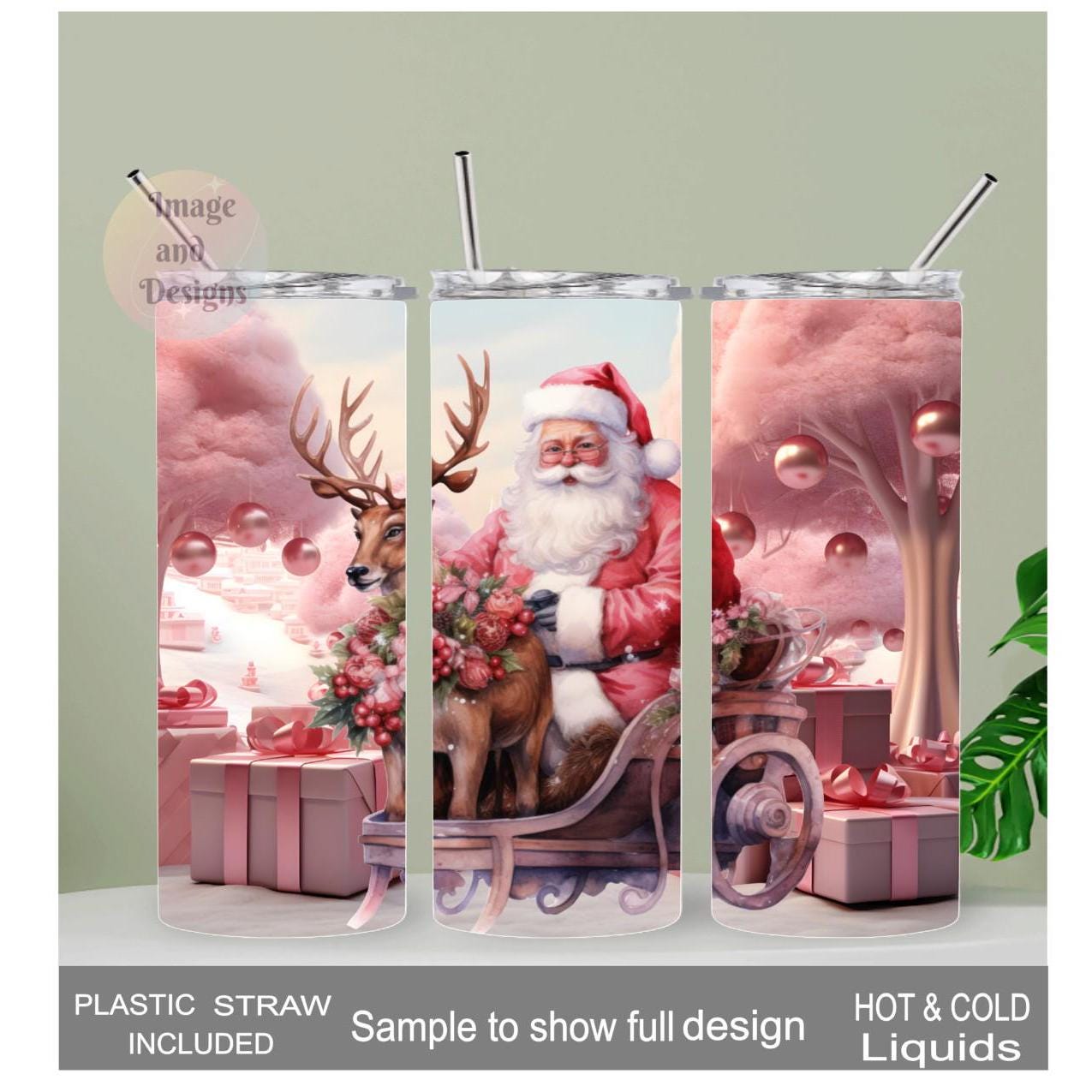 Pink Santa Christmas Tumbler 20oz With Reusable Straw, Can Be Personalized