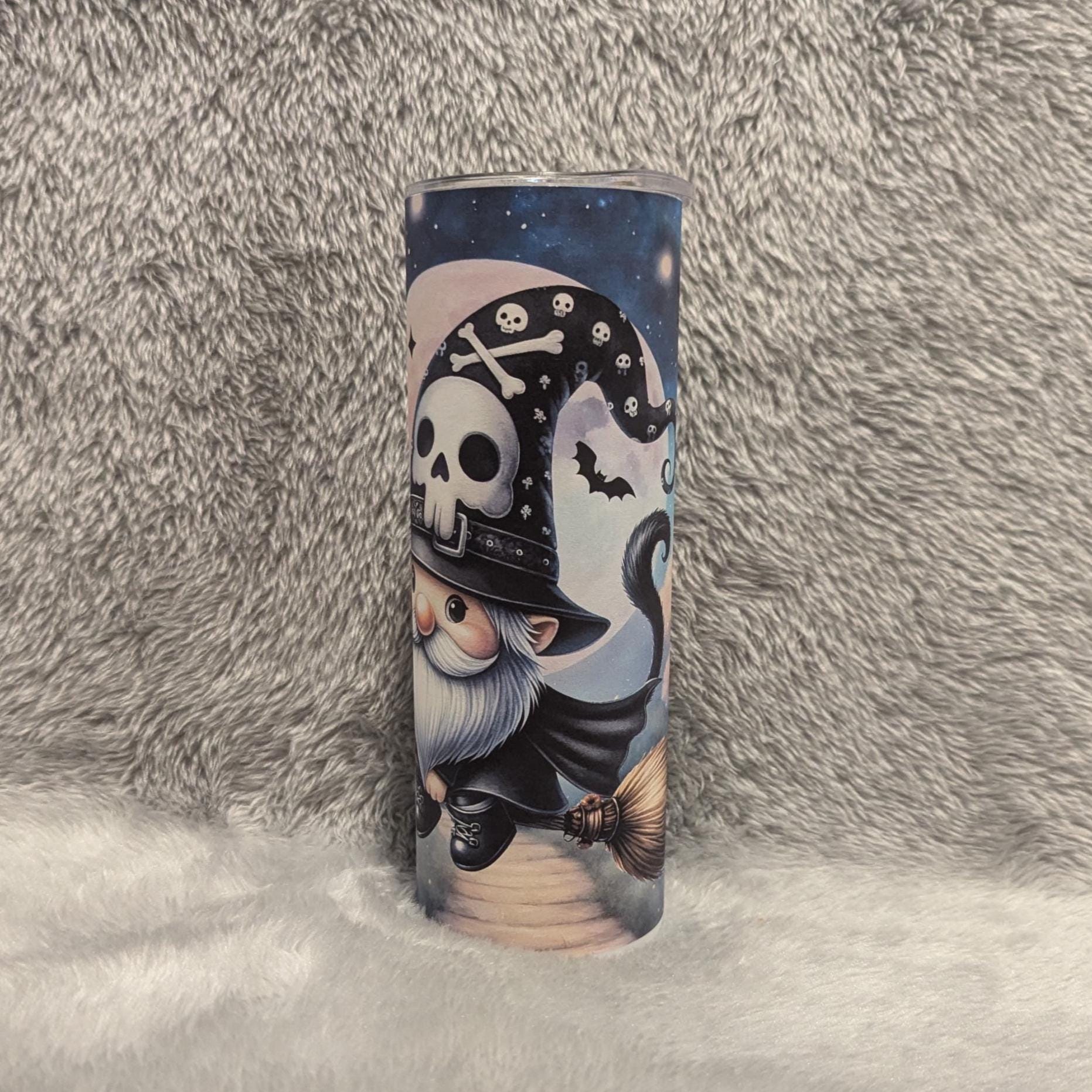 Gothic Halloween Gnome Tumbler 20oz With Reusable Straw, Can Be Personalized