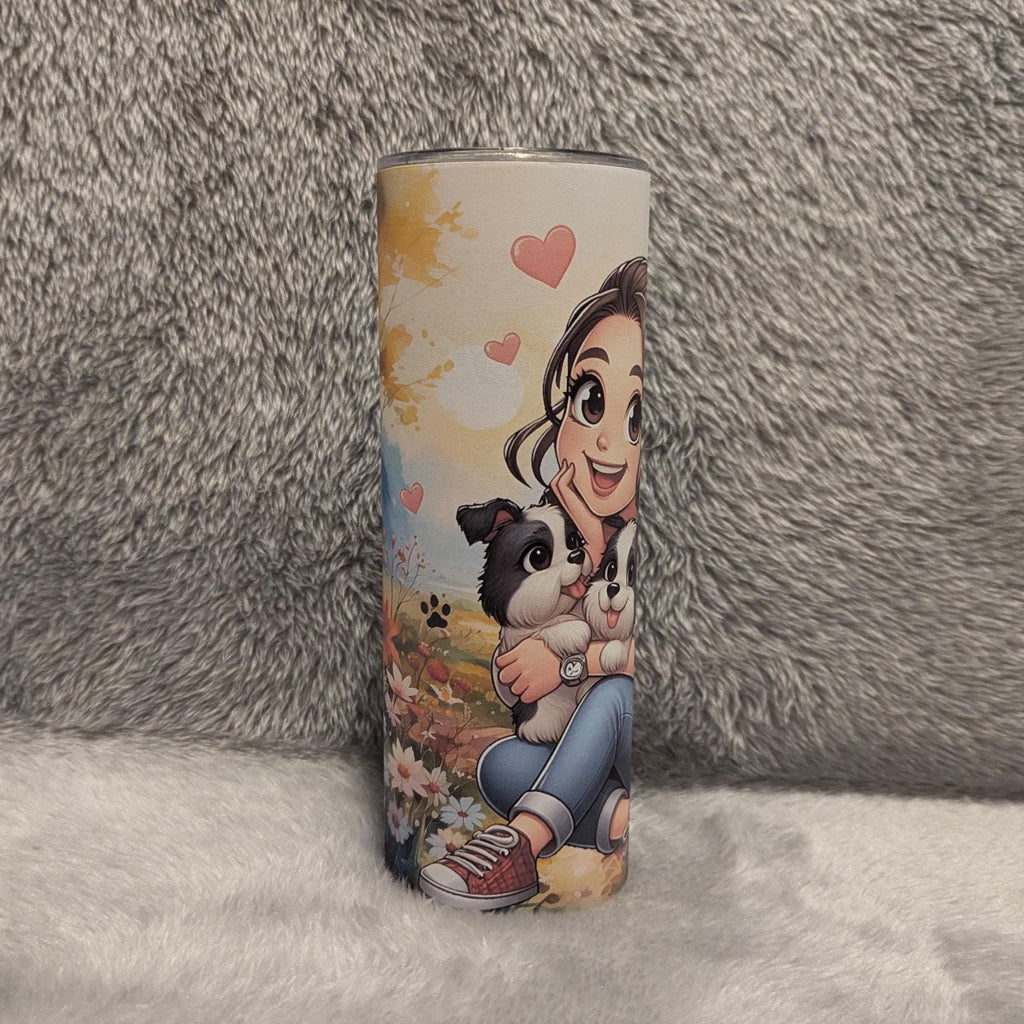 Adorable Girl with Puppies Tumbler 20oz With Reusable Straw, Can Be Personalized