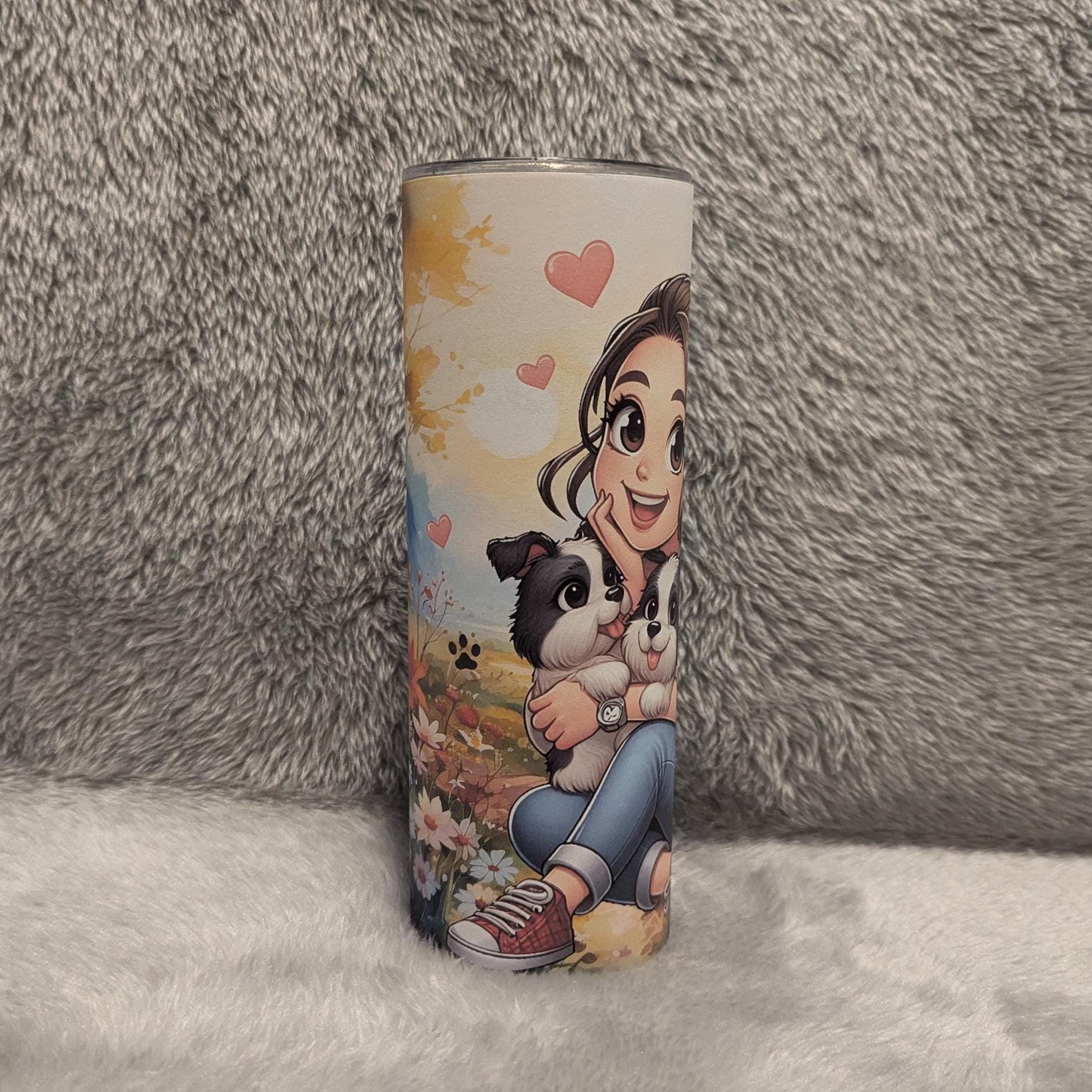 Adorable Girl with Puppies Tumbler 20oz With Reusable Straw, Can Be Personalized
