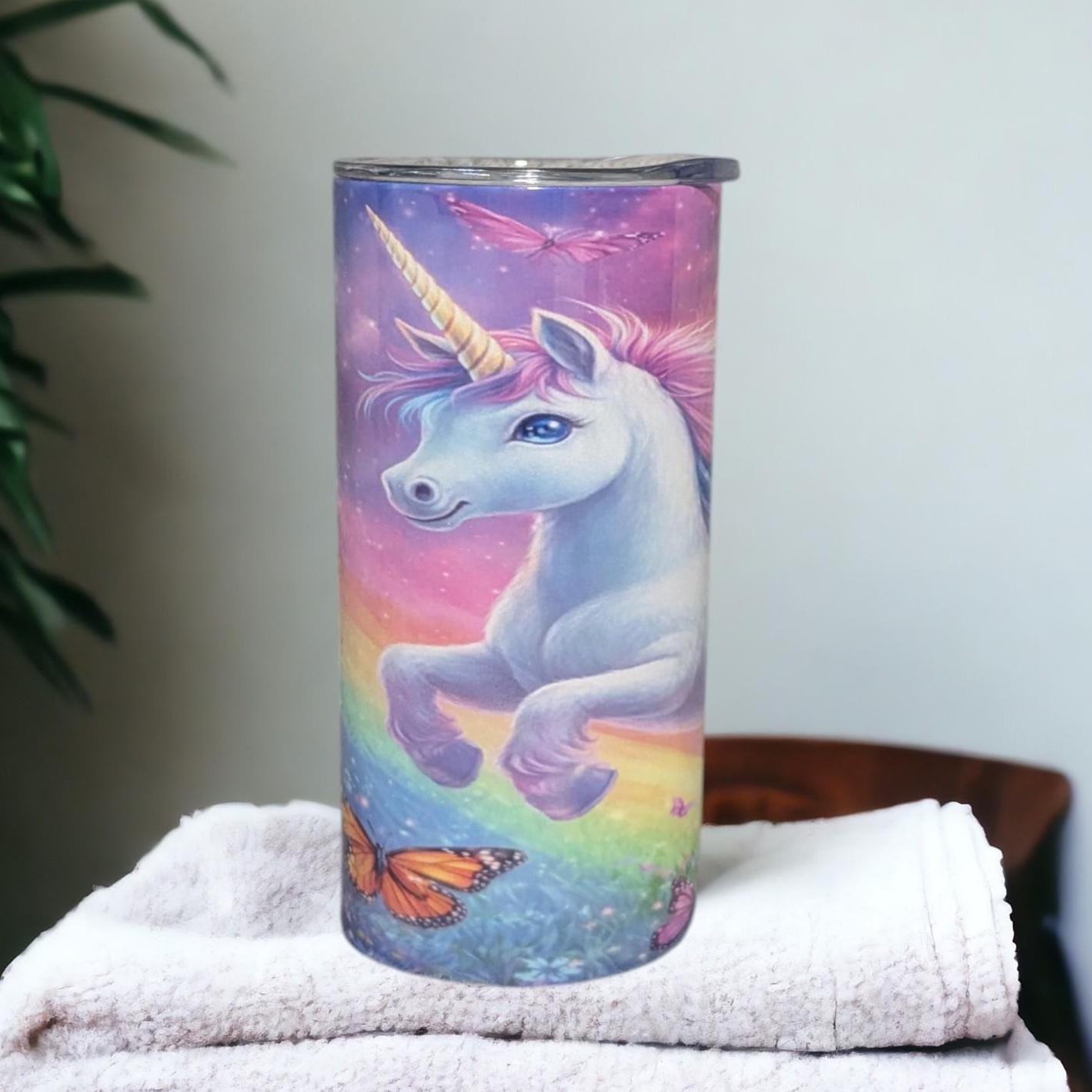 Kids Unicorn Tumbler 15oz With Reusable Straw, Can Be Personalized