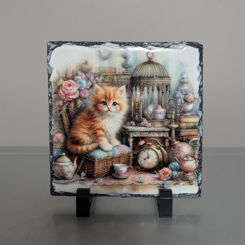 Orange Tabby Kitten Slate Picture With Display Legs