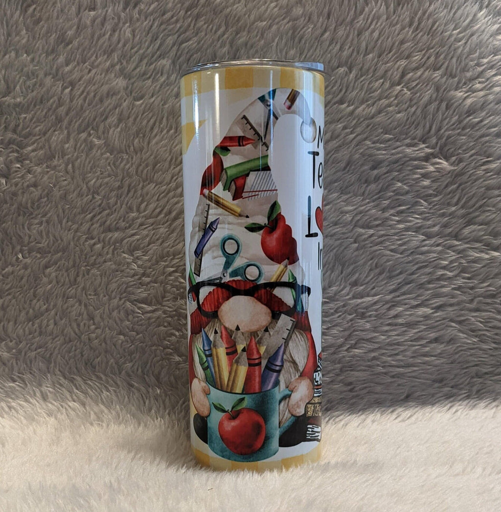 Teacher Love Inspire Teacher Gnome Tumbler 20oz With Reusable Straw, Can Be Personalized