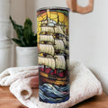 Sailboat Ship Tumbler with Stained Glass Design, 20oz With Reusable Straw
