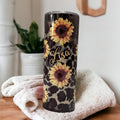 Sunflower Tumbler With A Leopard Print 20oz With Reusable Straw, Can Be Personalized