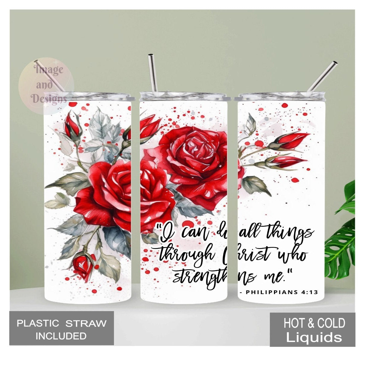 Bible Verse Philippians 4:13, Christian Tumbler 20oz With Reusable Straw