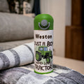 Kids Tractor Water Bottle  - Just A Boy Who Loves Tractors 12oz With Reusable Straw, Can Be Personalized