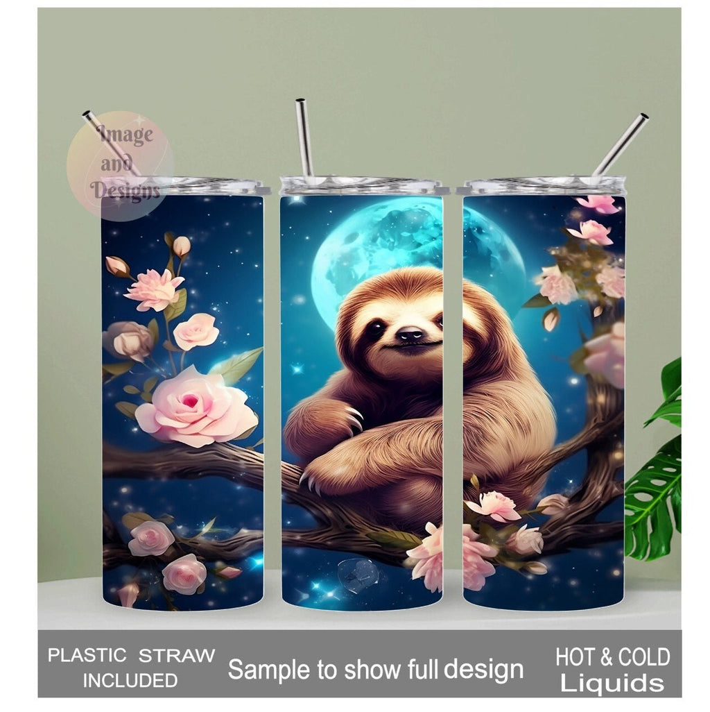 Sloth Tumbler 20oz With Reusable Straw, Can Be Personalized