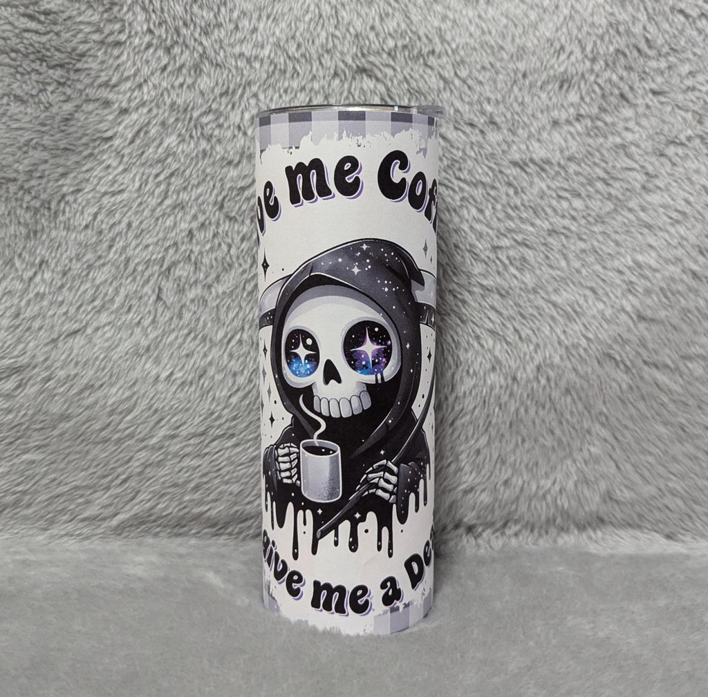 Give Me Coffee Or Give Me Death Skeleton Creeper Tumbler 20oz With Reusable Straw, Can Be Personalized