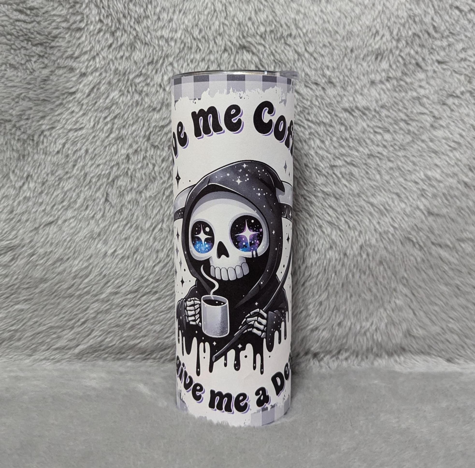 Give Me Coffee Or Give Me Death Skeleton Creeper Tumbler 20oz With Reusable Straw, Can Be Personalized