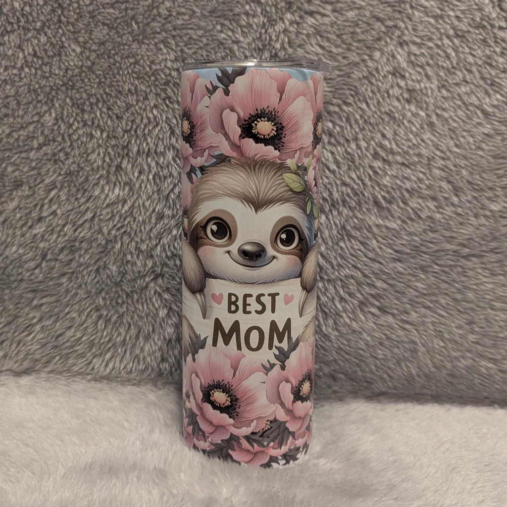 Best Mom Sloth Tumbler 20oz With Reusable Straw, Can Be Personalized