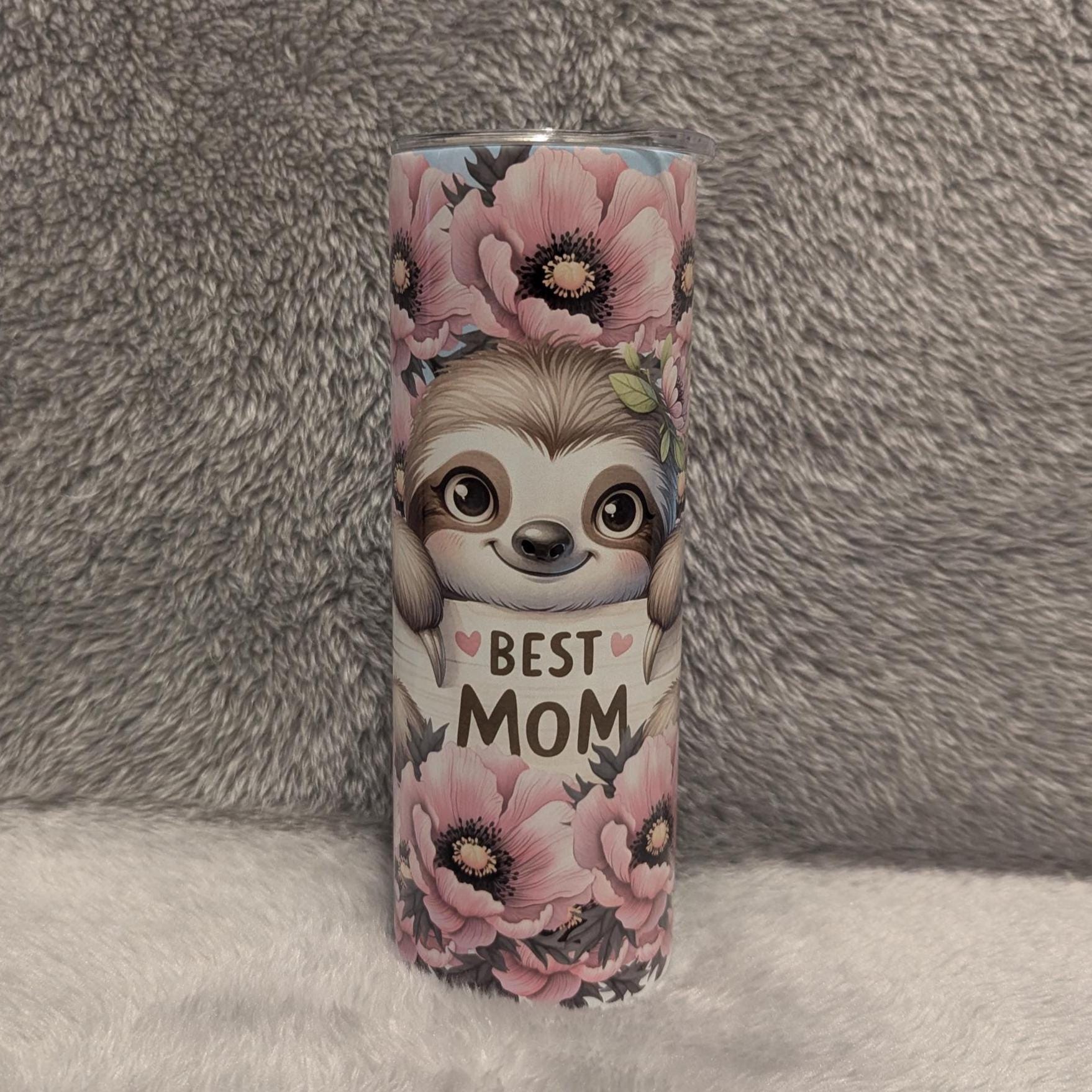 Best Mom Sloth Tumbler 20oz With Reusable Straw, Can Be Personalized