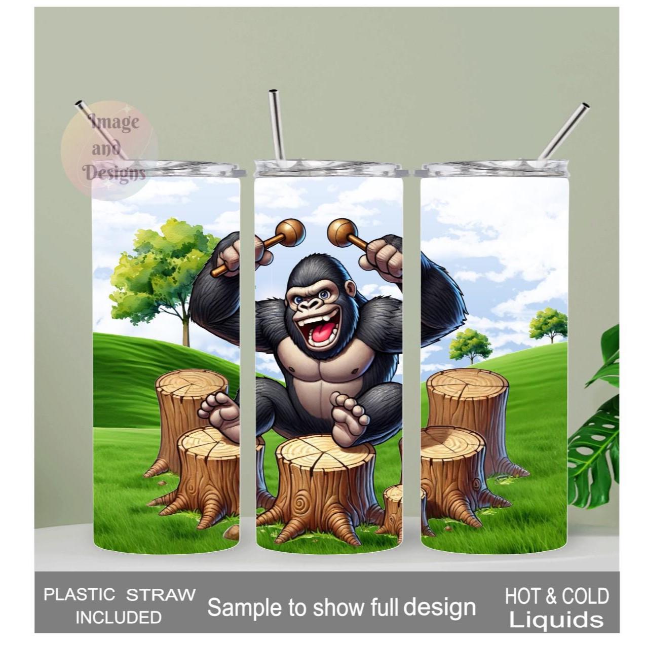 Fun Gorilla Tumbler 20oz With Reusable Straw, Can Be Personalized