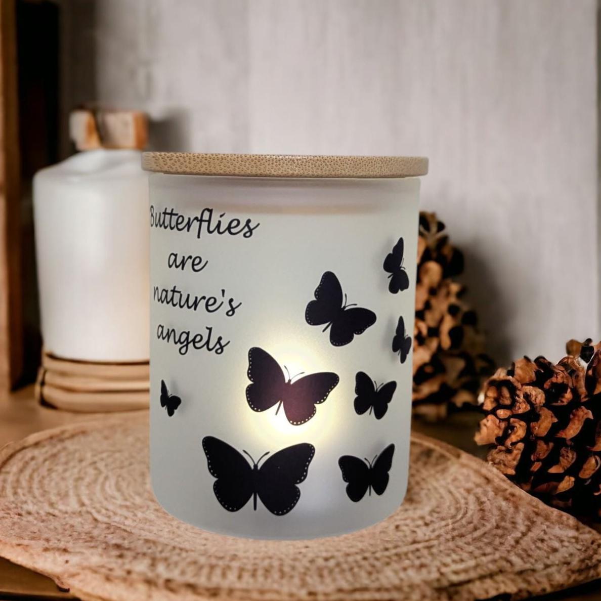 Butterflies are Nature's Angels Butterfly Candle Holder With A Battery Operated Flickering Tea Light