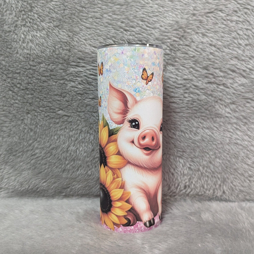 Pretty Pig Tumbler 20oz With Reusable Straw, Can Be Personalized
