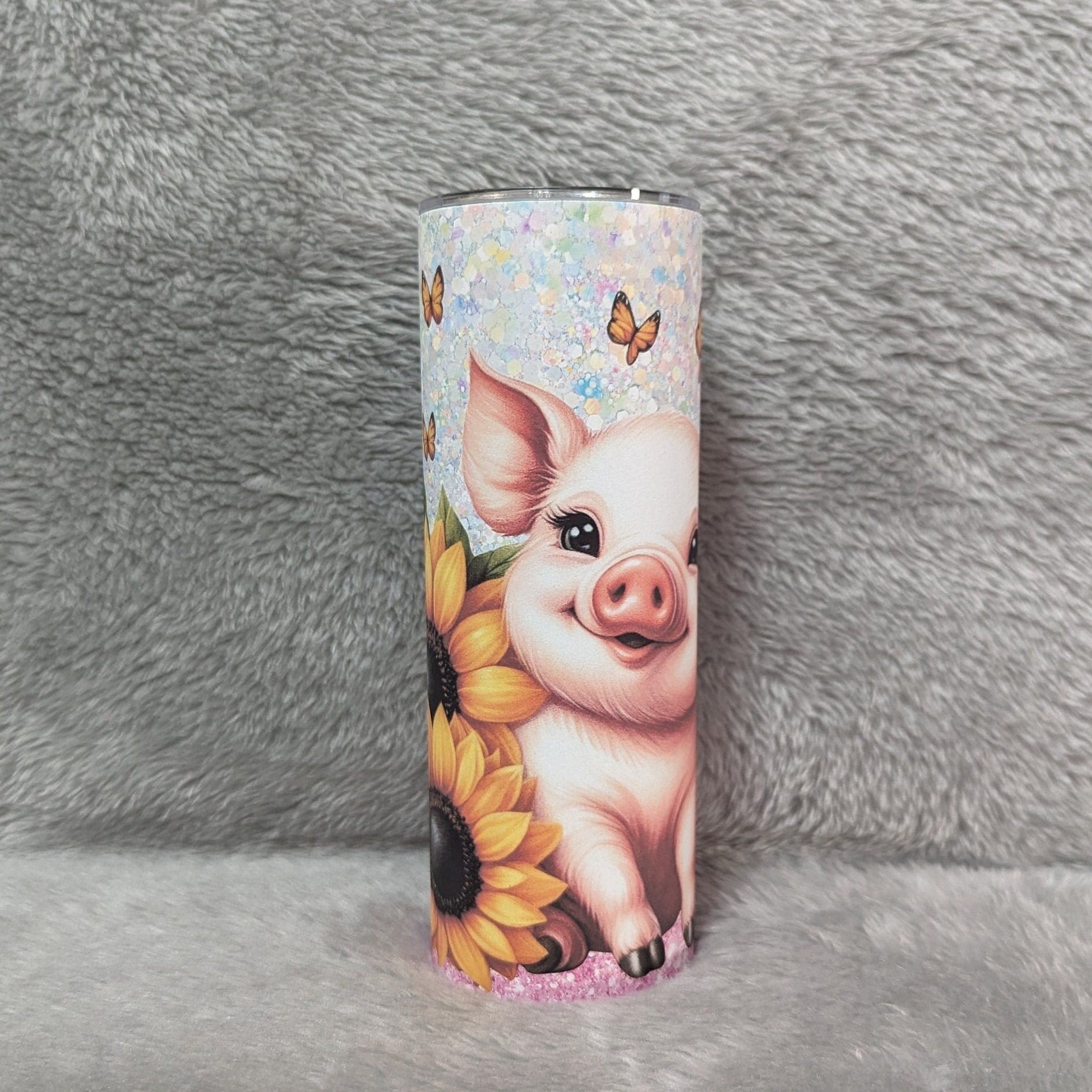 Pretty Pig Tumbler 20oz With Reusable Straw, Can Be Personalized