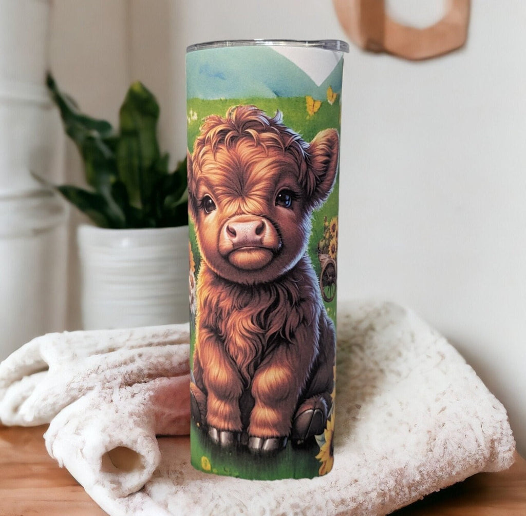 Baby Highland Cow Tumbler 20oz With Reusable Straw, Can Be Personalized