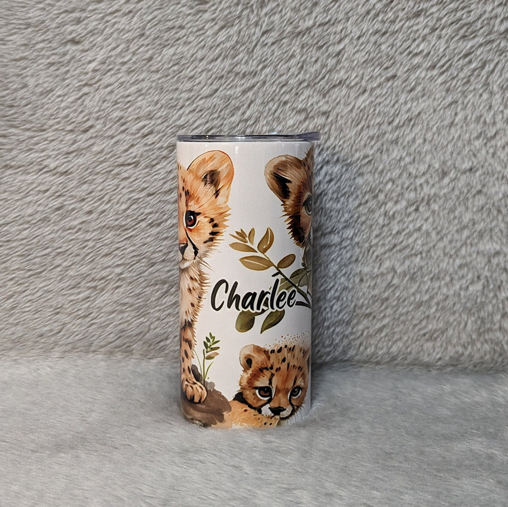 Kids Cheetah Tumbler 15oz With Reusable Straw, Can Be Personalized