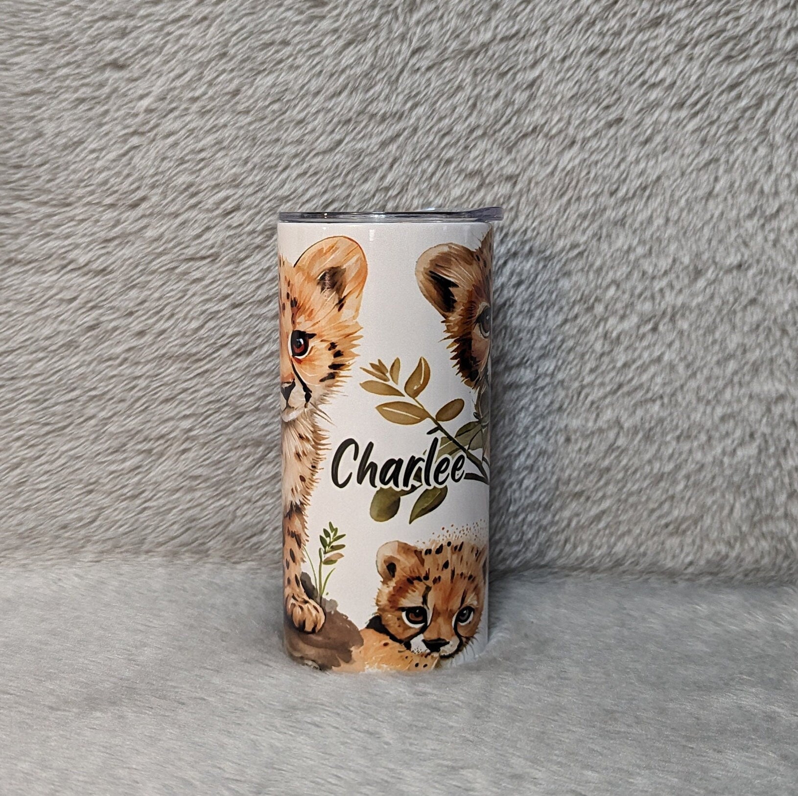 Kids Cheetah Tumbler 15oz With Reusable Straw, Can Be Personalized