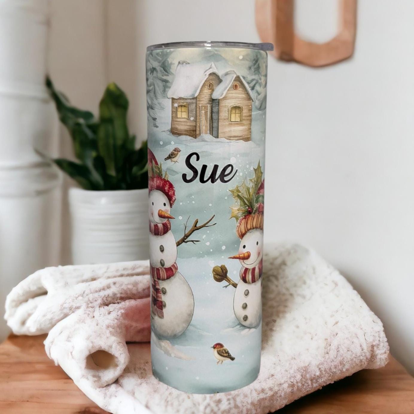 Festive Snowman Tumbler 20oz With Reusable Straw, Can Be Personalized