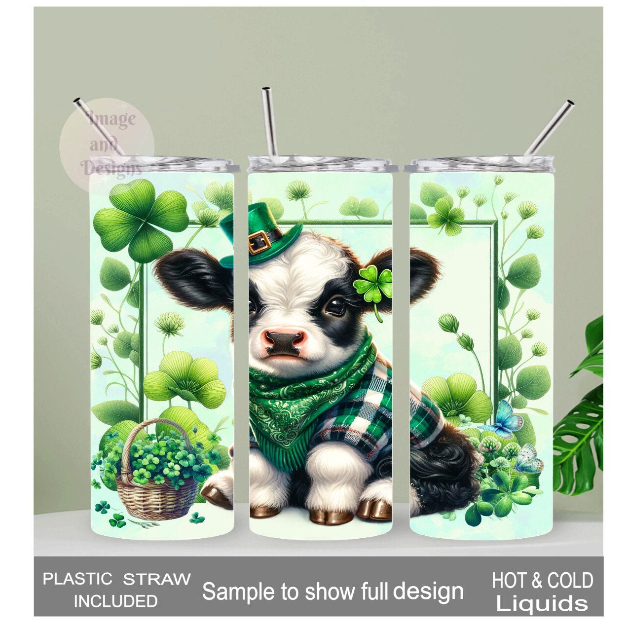 St Patricks Day Cow Tumbler 20oz With Reusable Straw, Can Be Personalized