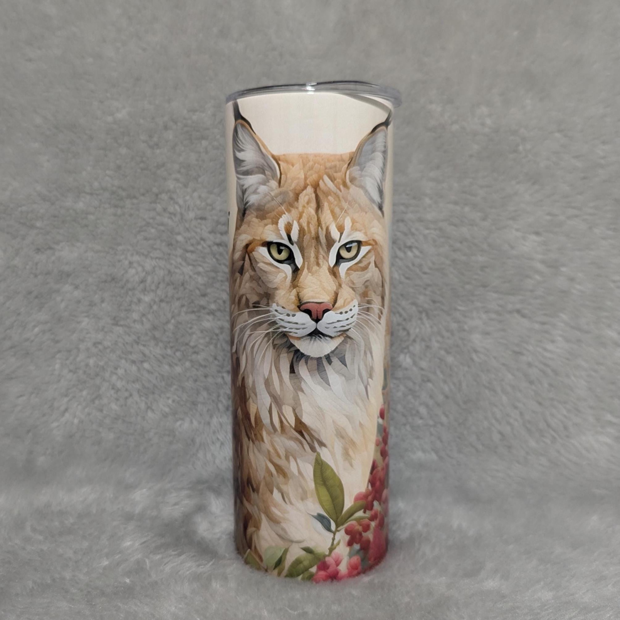 Wild Bobcat Tumbler With A Embroidered Design 20oz With Reusable Straw, Can Be Personalized