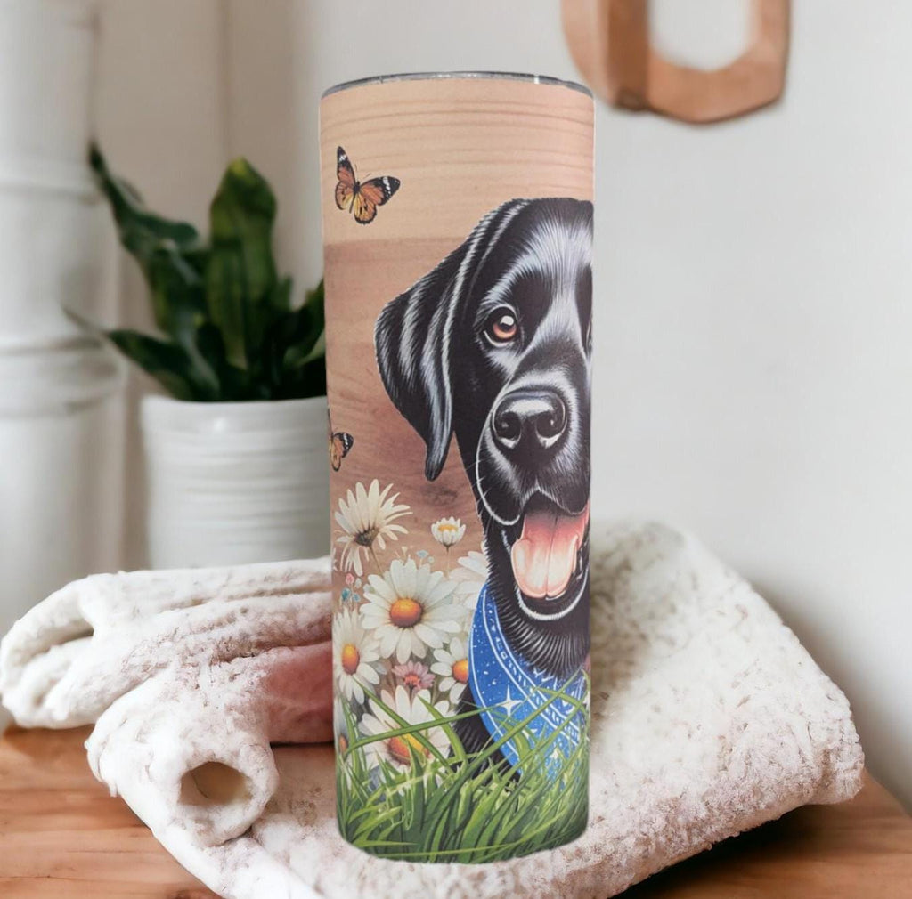 Black Labrador Dog Tumbler 20oz With Reusable Straw, Can Be Personalized