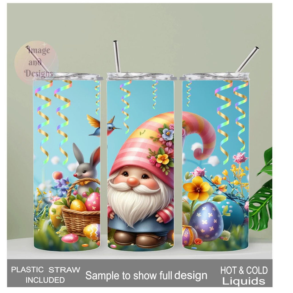 Easter Gnome Tumbler 20oz With Reusable Straw, Can Be Personalized