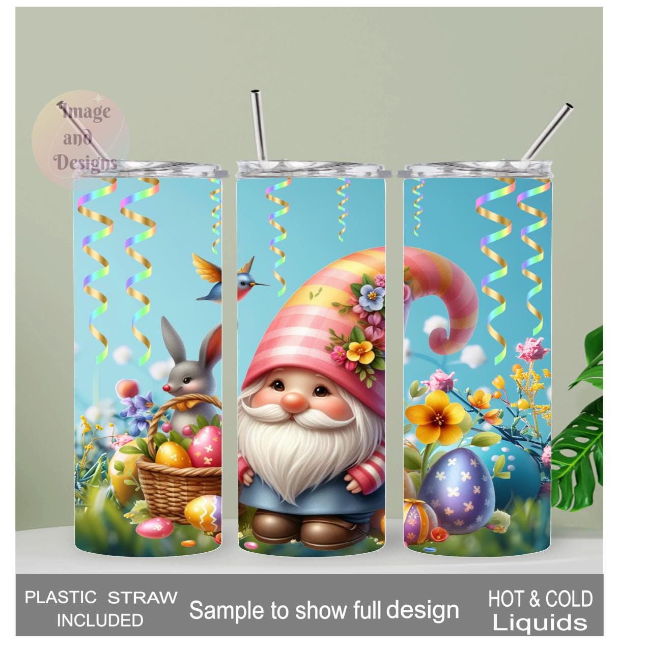 Easter Gnome Tumbler 20oz With Reusable Straw, Can Be Personalized