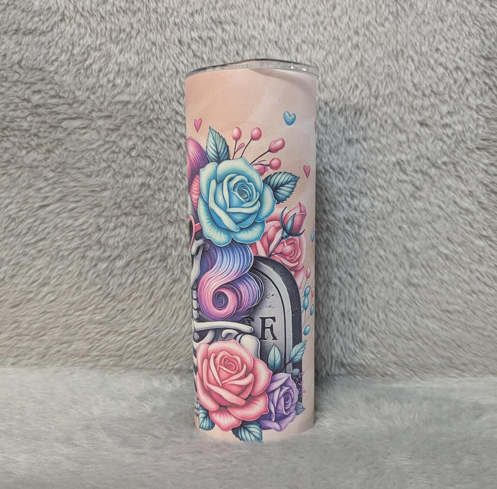 Pastel Skeleton Girl Tumbler 20oz With Reusable Straw, Can Be Personalized