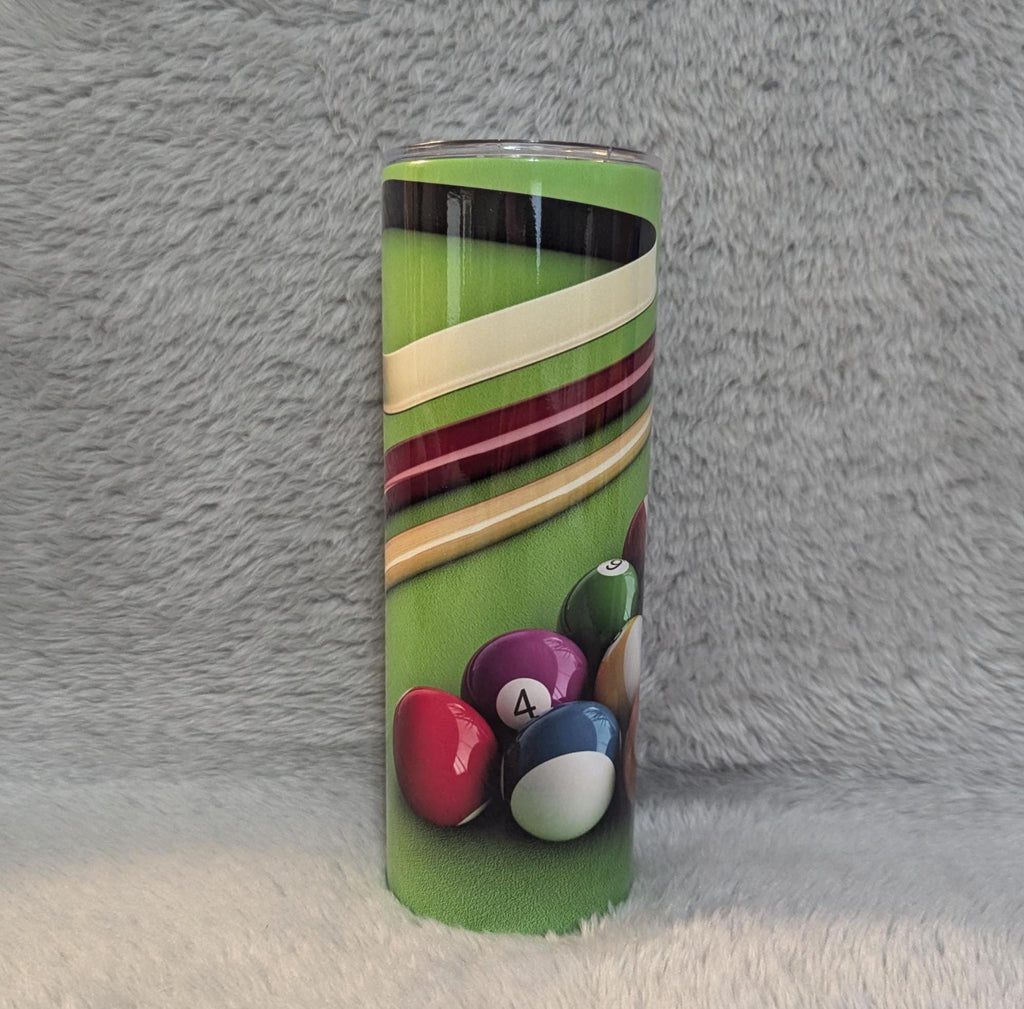 Pool Ball Table with Pool Balls Tumbler 20oz With Reusable Straw, Can Be Personalized