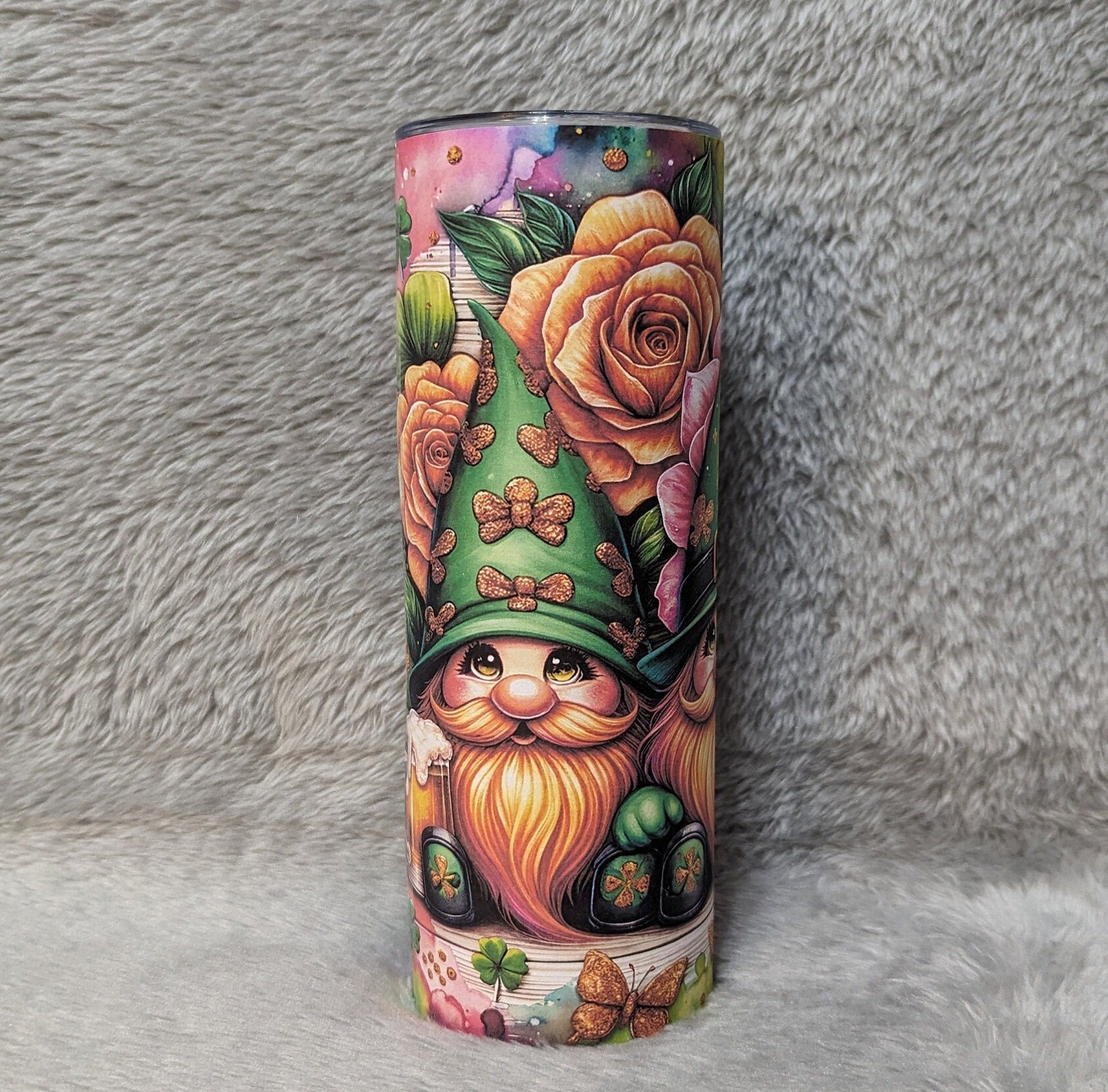 Lucky Irish Gnome Tumbler 20oz With Reusable Straw, Can Be Personalized