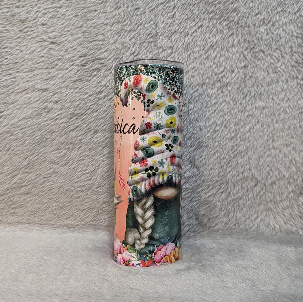 Dream Catcher Gnomes With A Glitter Design 20oz With Reusable Straw, Can Be Personalized