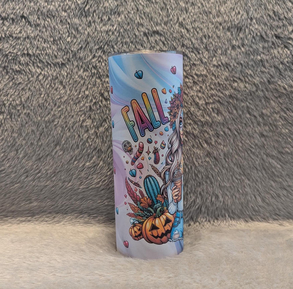 Fall Vibes Girl Tumbler 20oz With Reusable Straw, Can Be Personalized