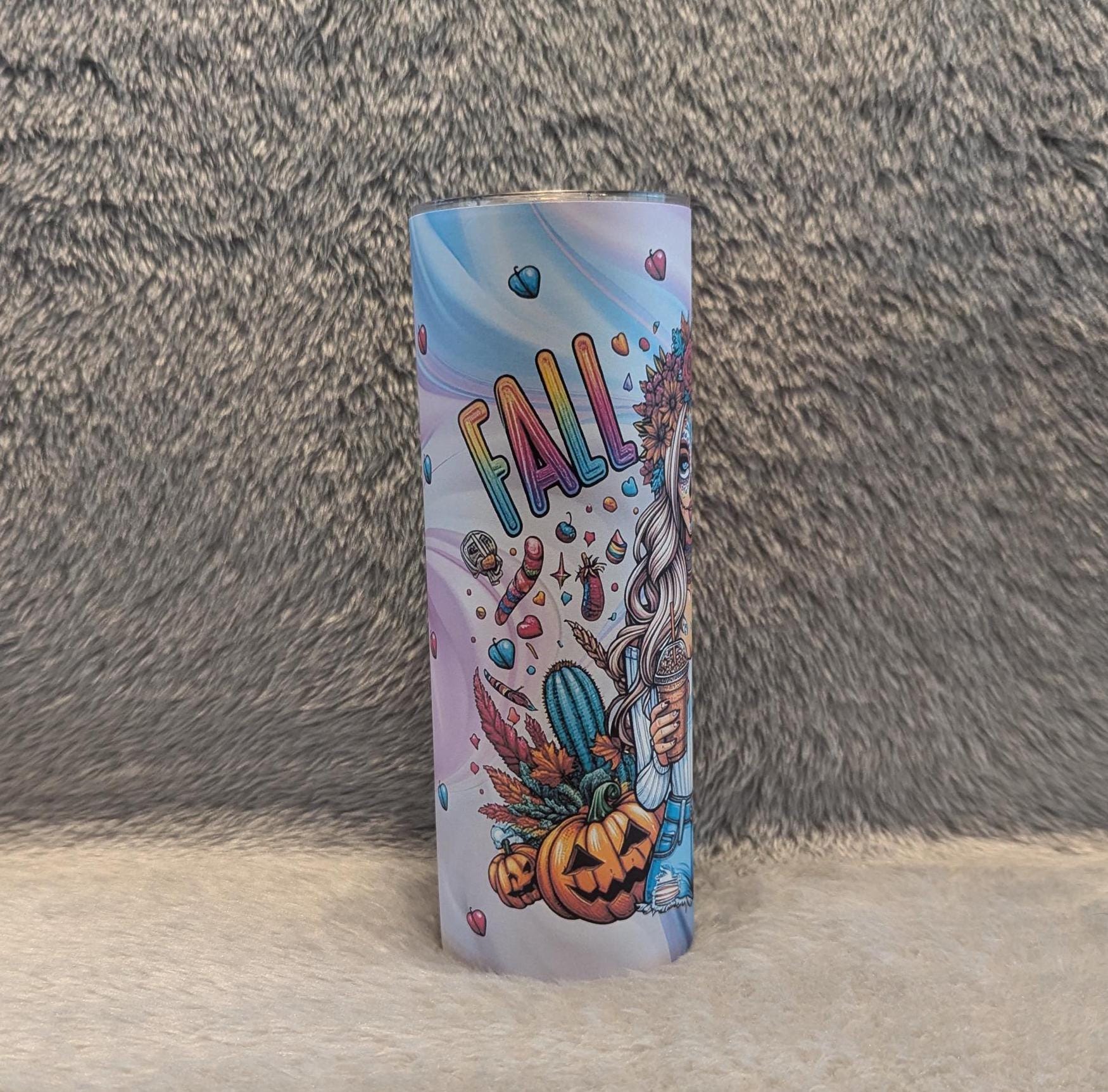 Fall Vibes Girl Tumbler 20oz With Reusable Straw, Can Be Personalized