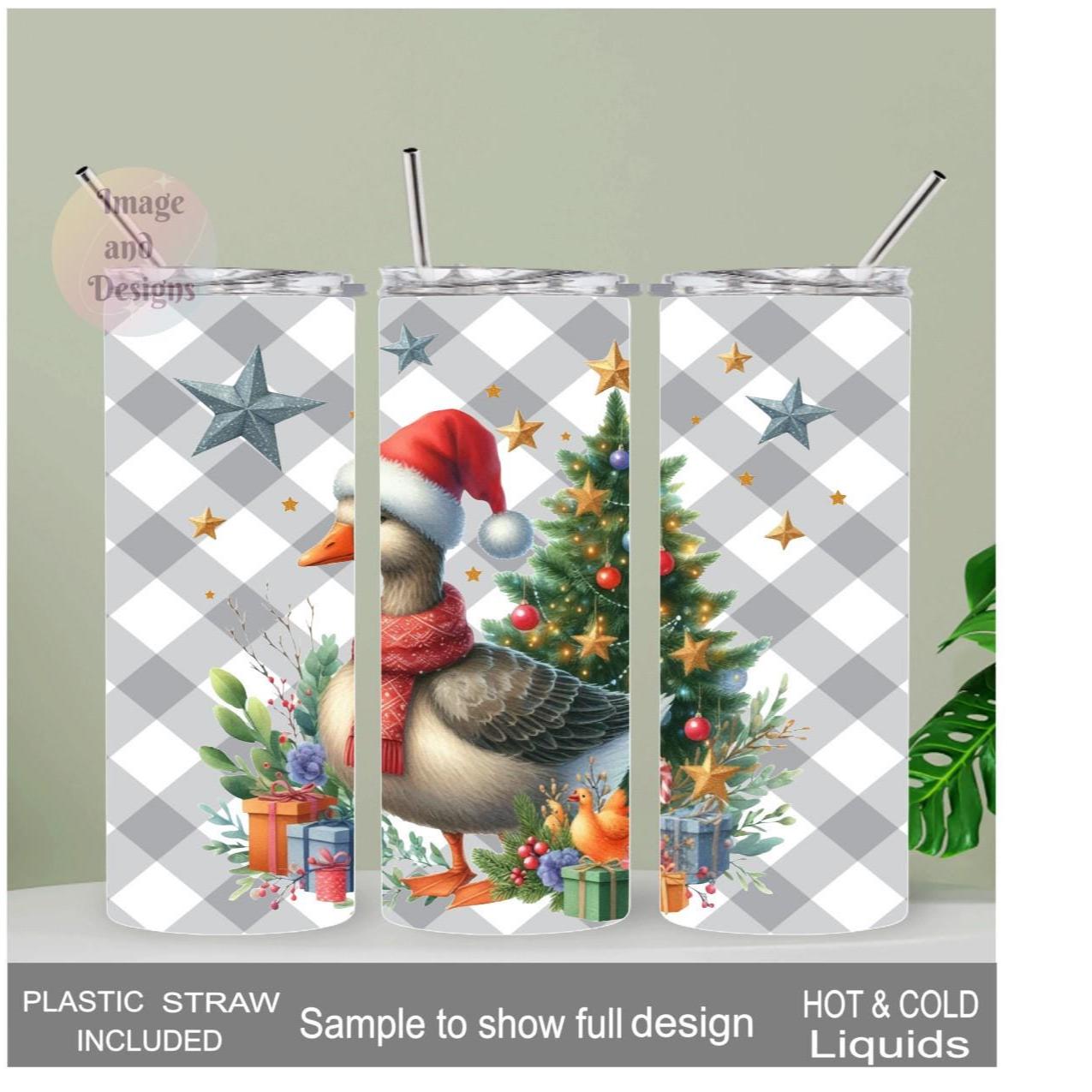 Christmas Goose Tumbler 20oz With Reusable Straw, Can Be Personalized