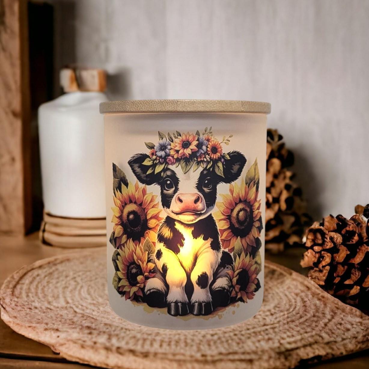 Cow With Sunflowers Candle Holder With A Battery Operated Flickering Tea Light