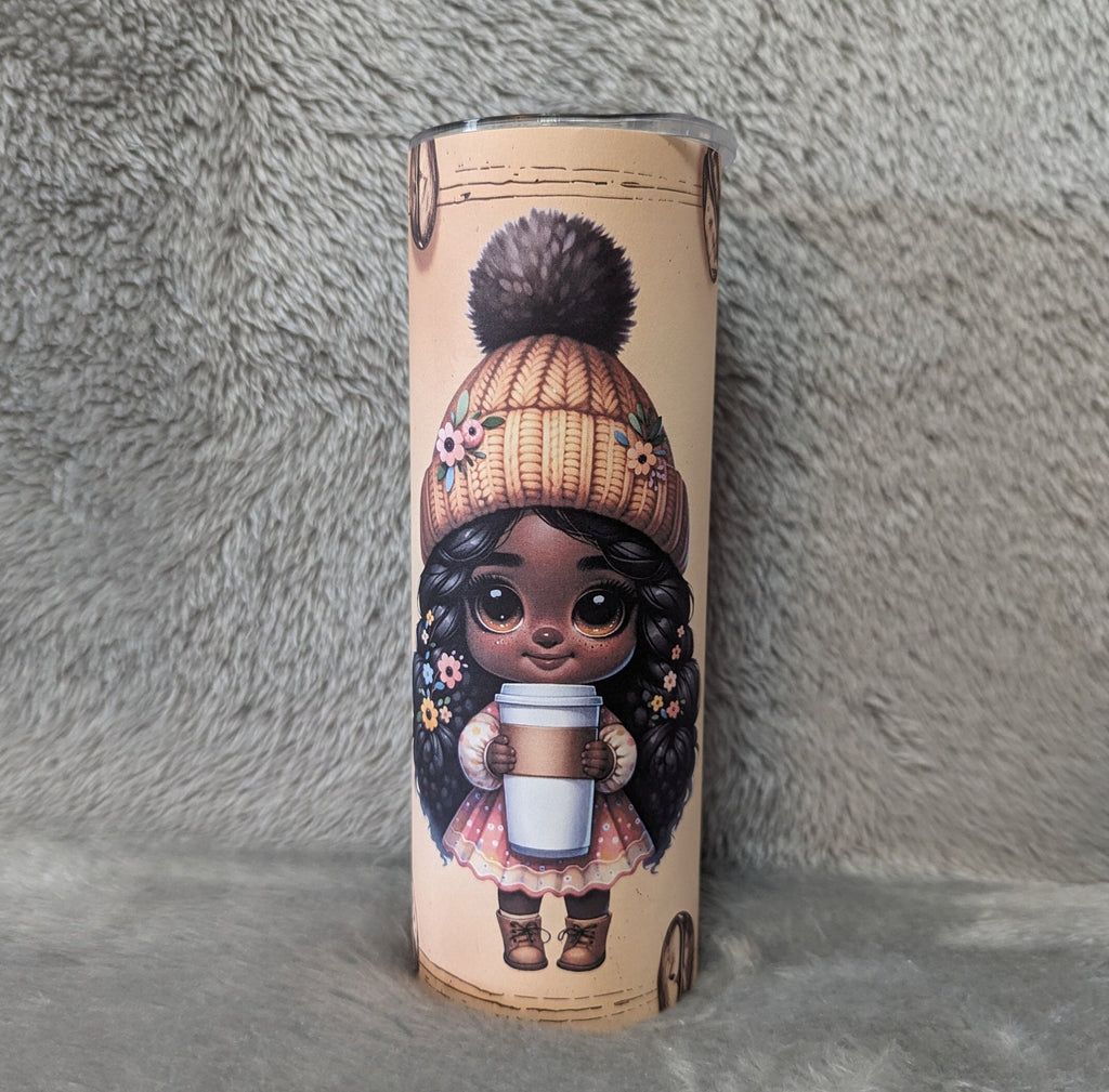 Coffee Girl Tumbler With A Cute Girl Holding Her Coffee 20oz With Reusable Straw, Can Be Personalized