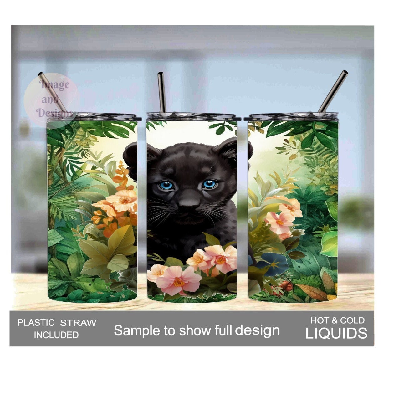 Kids Black Panther Tiger Cub Tumbler 15oz With Reusable Straw, Can Be Personalized