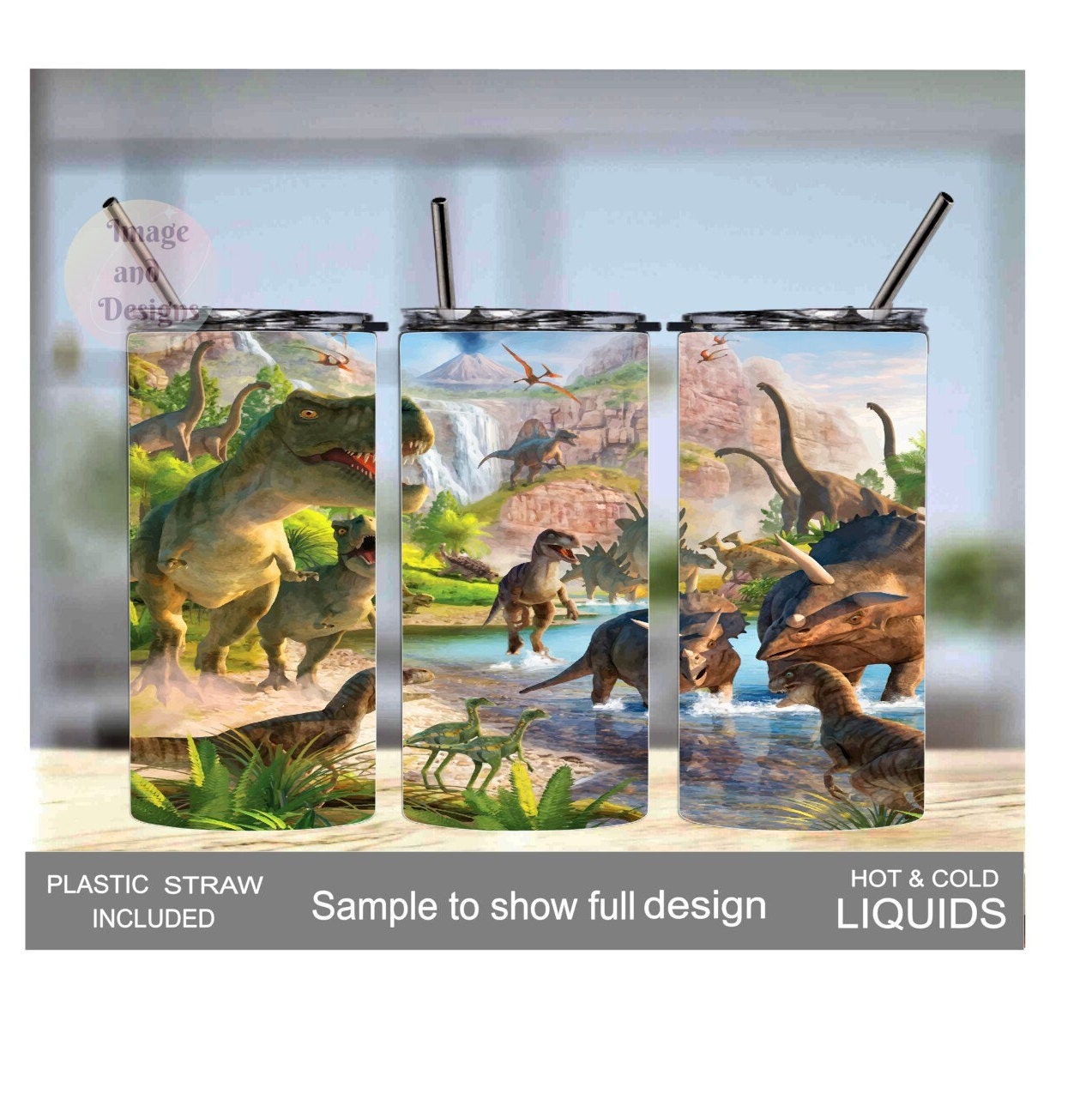 Kids Dinosaur Tumbler 15oz With Reusable Straw, Can Be Personalized