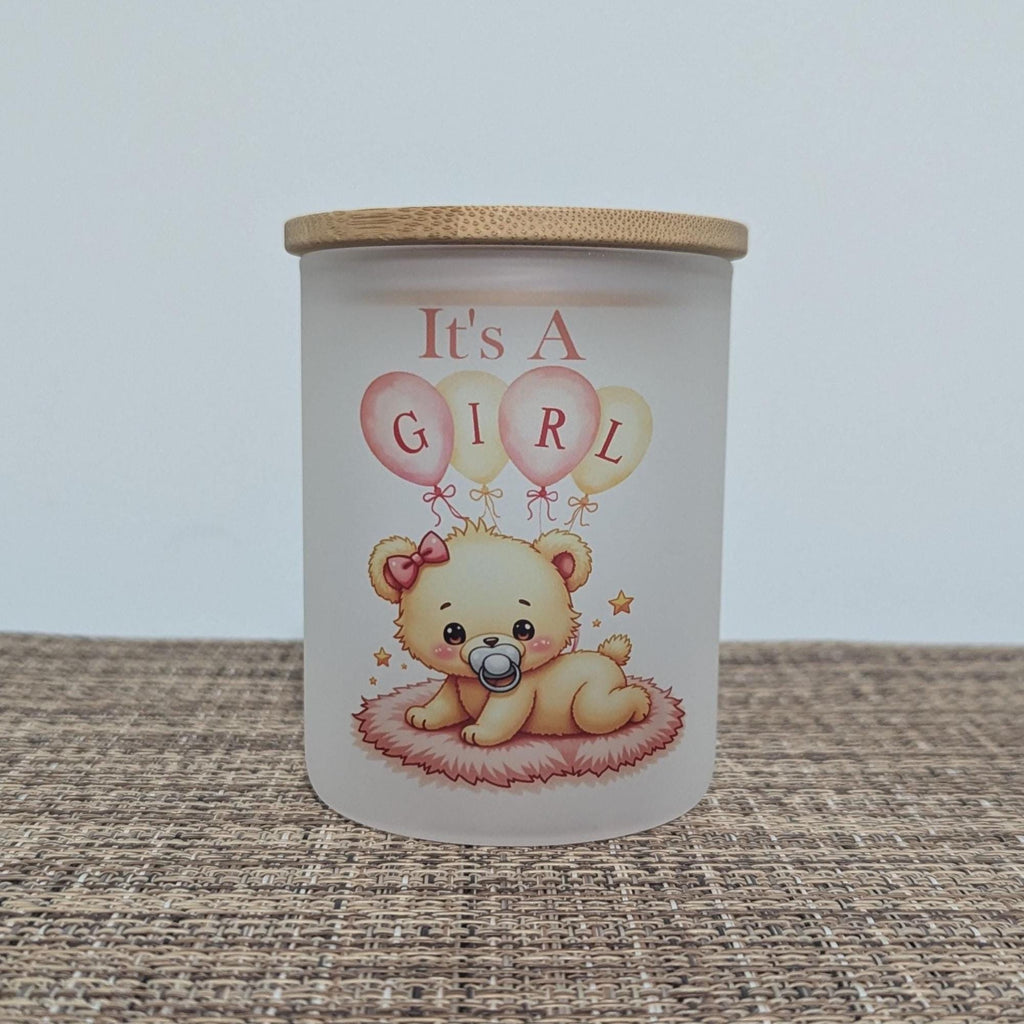 It's A Girl Candle Holder With A Battery Operated Flickering Tea Light