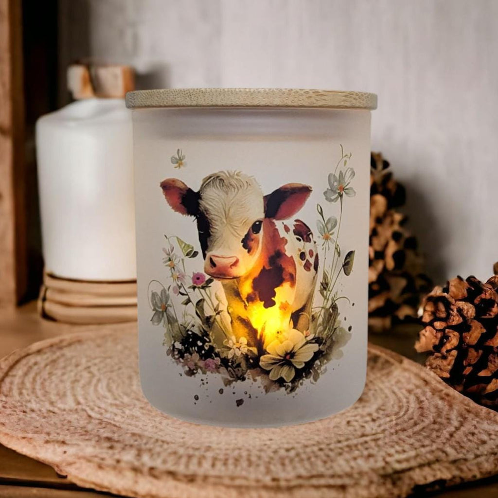 Cow With Flowers Candle Holder With A Battery Operated Flickering Tea Light