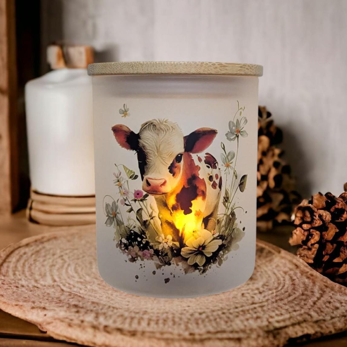 Cow With Flowers Candle Holder With A Battery Operated Flickering Tea Light