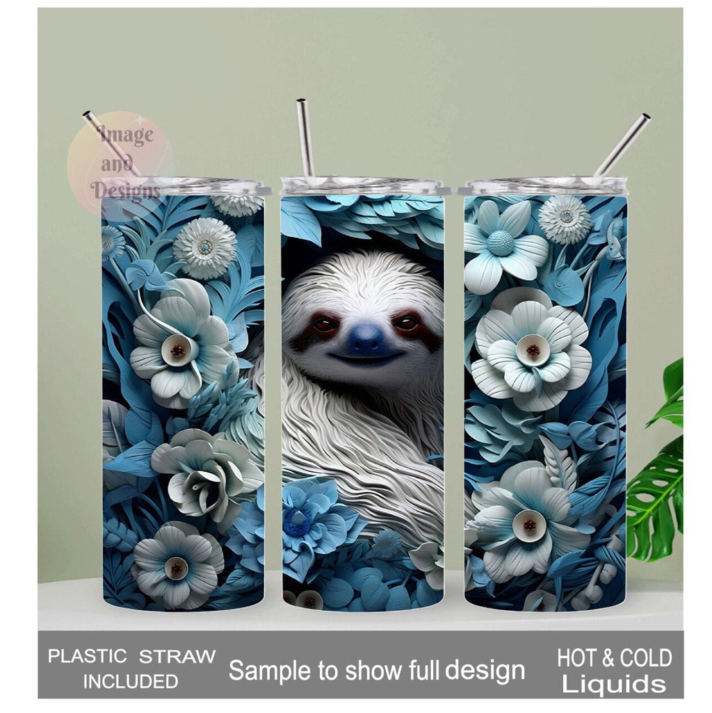 3D Design Sloth Cup 20oz With Reusable Straw, Can Be Personalized